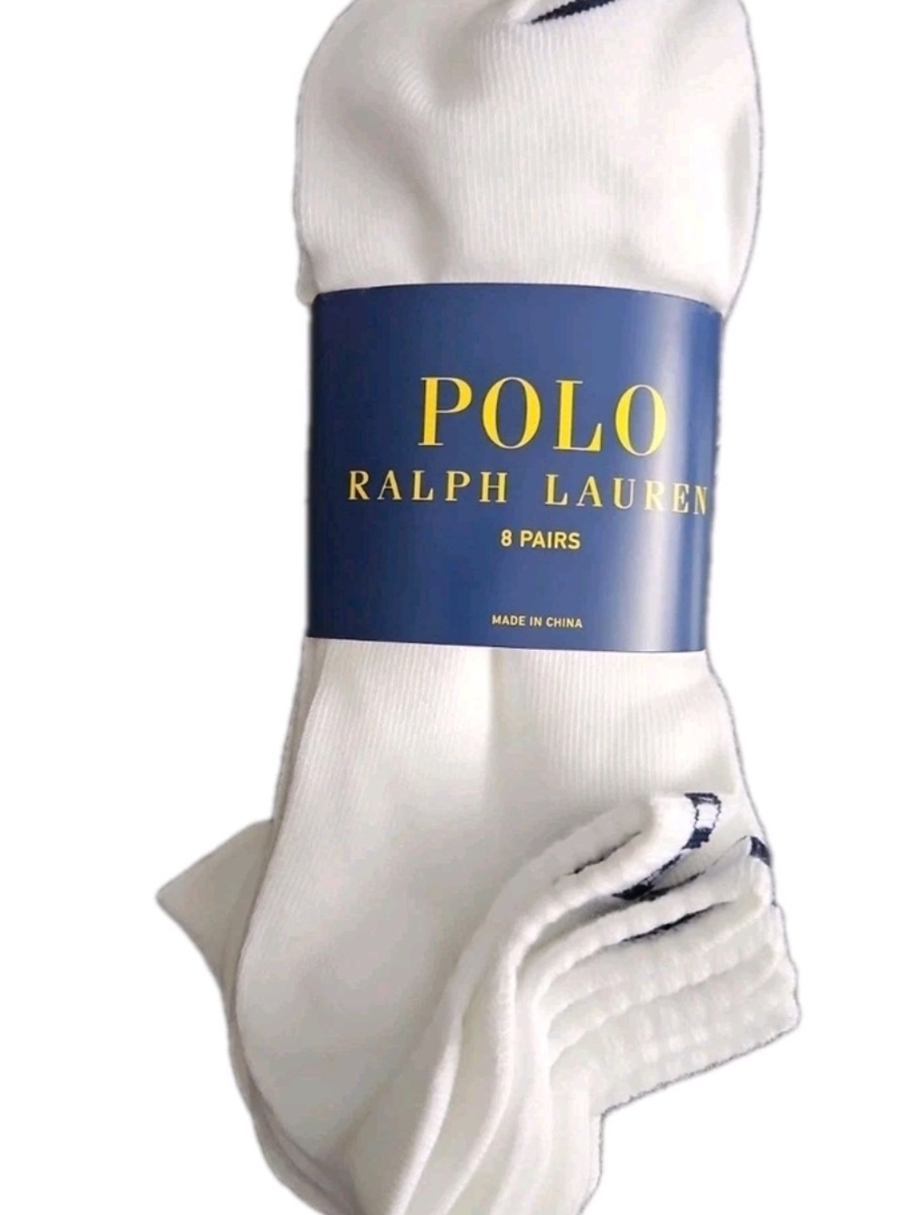 POLO RALPH LAUREN MEN WHITE NO SHOW 8 Pairs SOCKS SIZE 6-12